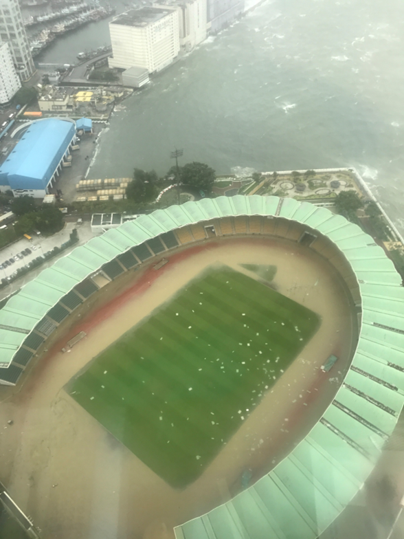 Siu Sai Wan Sports Ground was flooded by sea water. (Photo courtesy of Charmaine Mok)