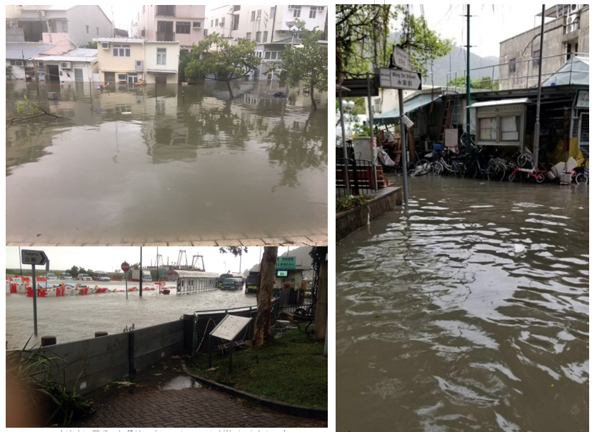 Serious flooding in Tai O with water level reaching the chest high in some places. (Photos courtesy of Drainage Services Department and a member of the public)  