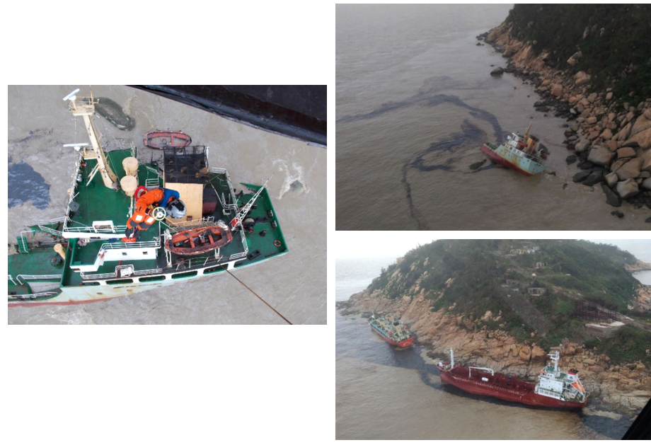 A number of vessels ran aground about 30 km southwest of Hong Kong and a total of 39 crew members were rescued. (Photos courtesy of Government Flying Service) 