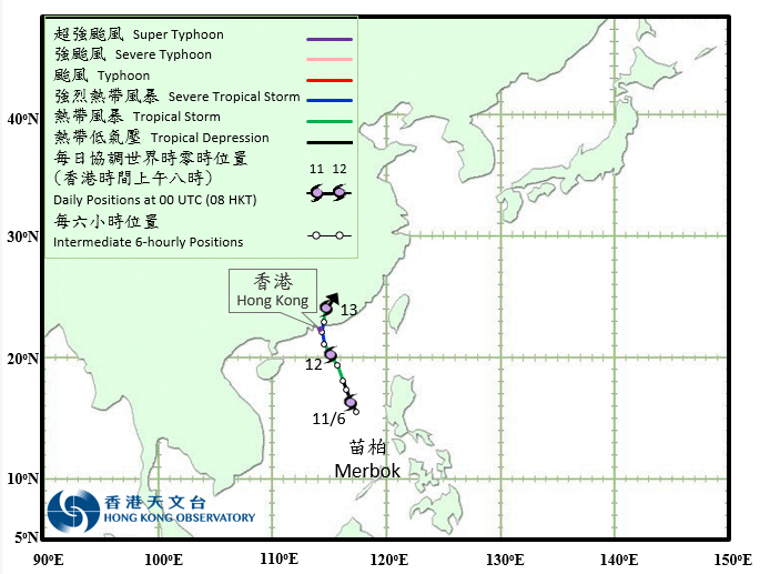 Track of Severe Tropical Storm Merbok