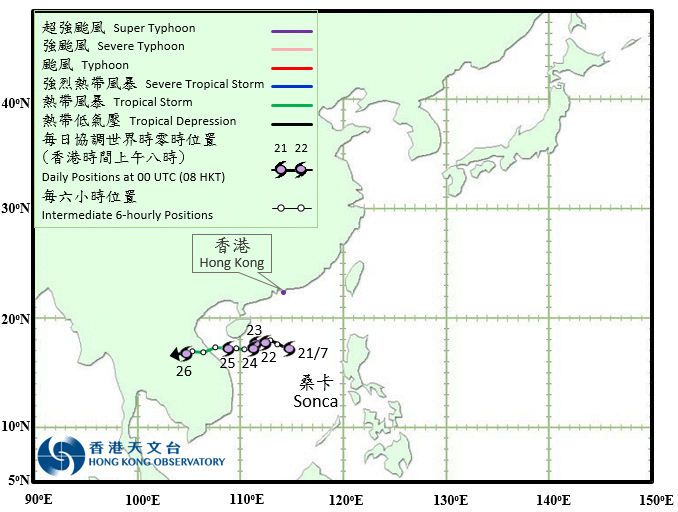 Track of Tropical Storm Sonca