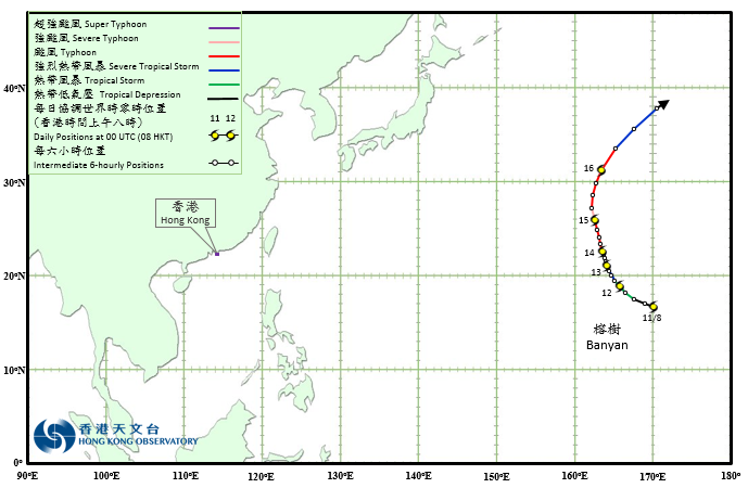 強颱風榕樹的路徑圖