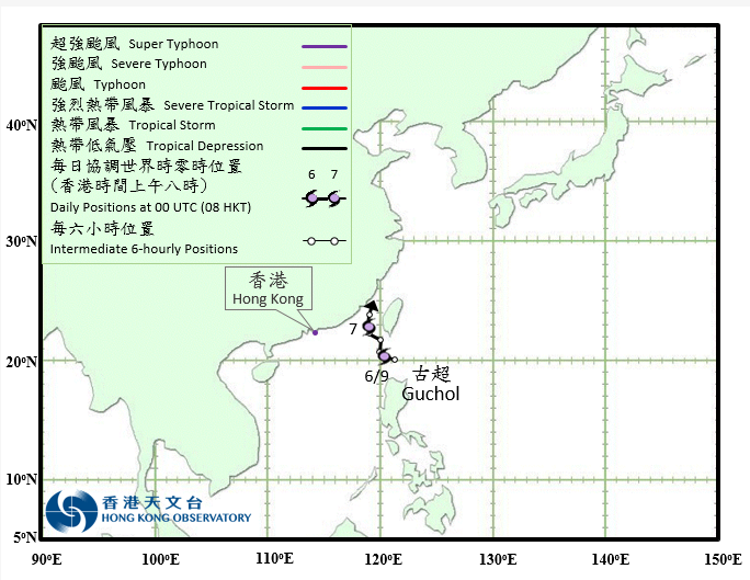 Track of Tropical Depression Guchol