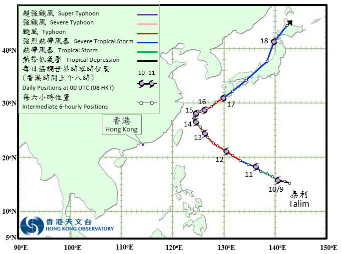 超強颱風泰利的路徑圖