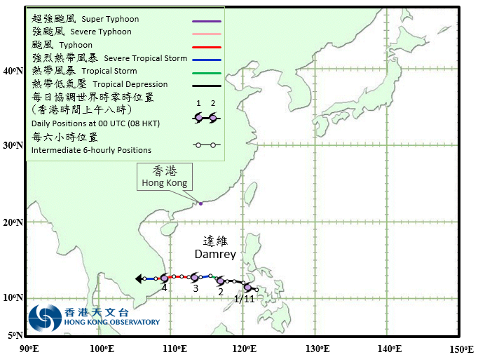 颱風達維的路徑圖
