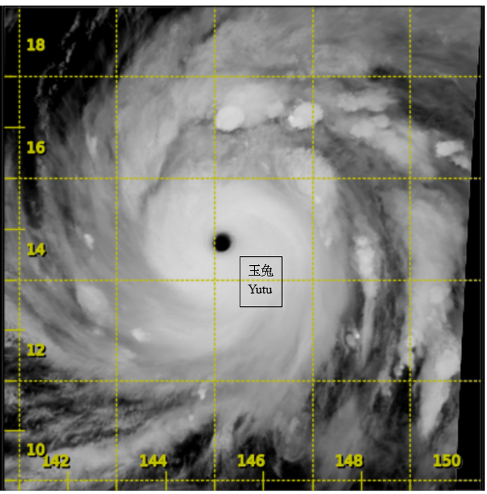 Infra-red satellite imagery of Super Typhoon Yutu (1826) at peak intensity at
8 p.m. on 24 October 2018