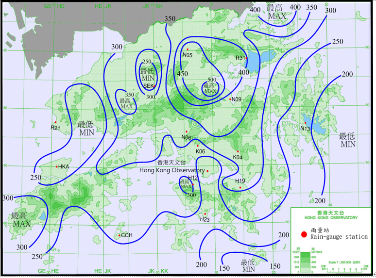 二零一八年六月五日至八日的雨量分佈。