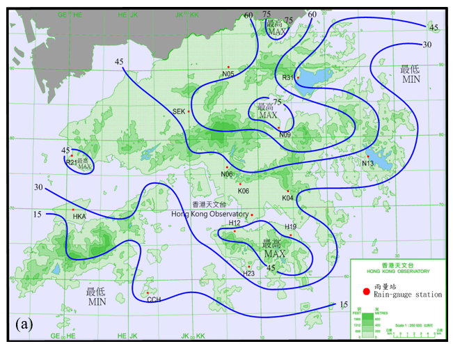 Rainfall distribution on (a) 17 – 18 July 2018 (isohyets in millimetres).