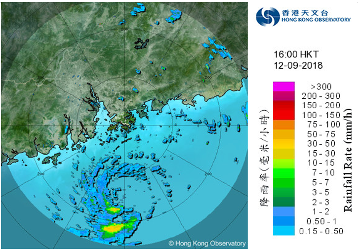 Radar echoes captured at 4 p.m. on 12 September 2018.