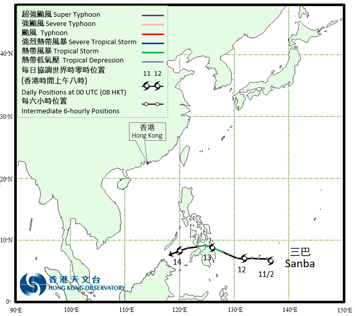Track of Tropical Storm Sanba