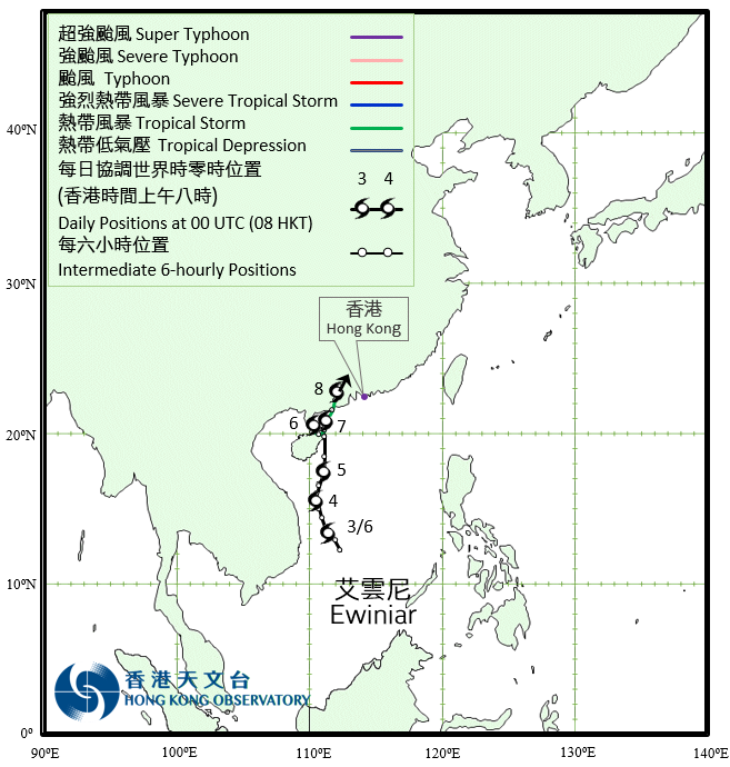 Track of Tropical Storm Ewiniar