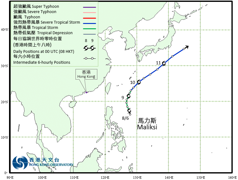 Track of Severe Tropical Storm Maliksi