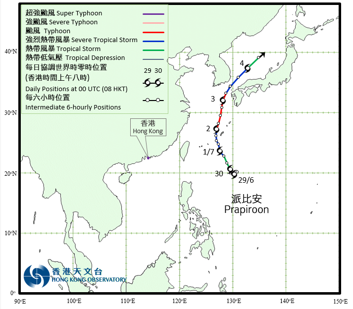 颱風派比安的路徑圖