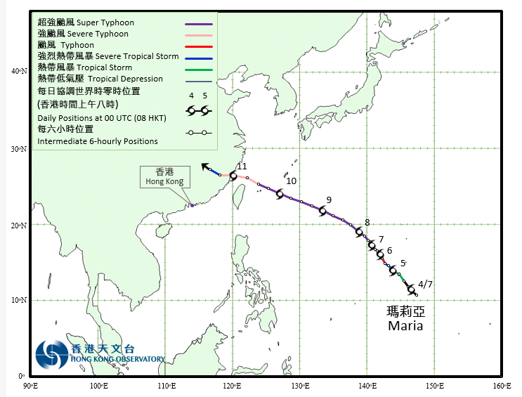超強颱風瑪莉亞的路徑圖