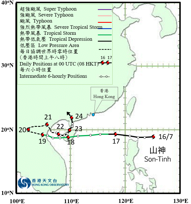 Track of Tropical Storm Son-Tinh
