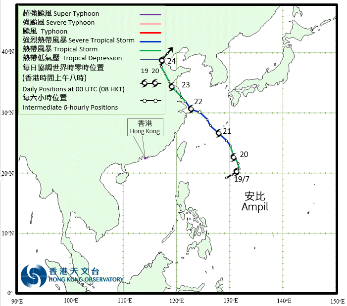 Track of Severe Tropical Storm Ampil