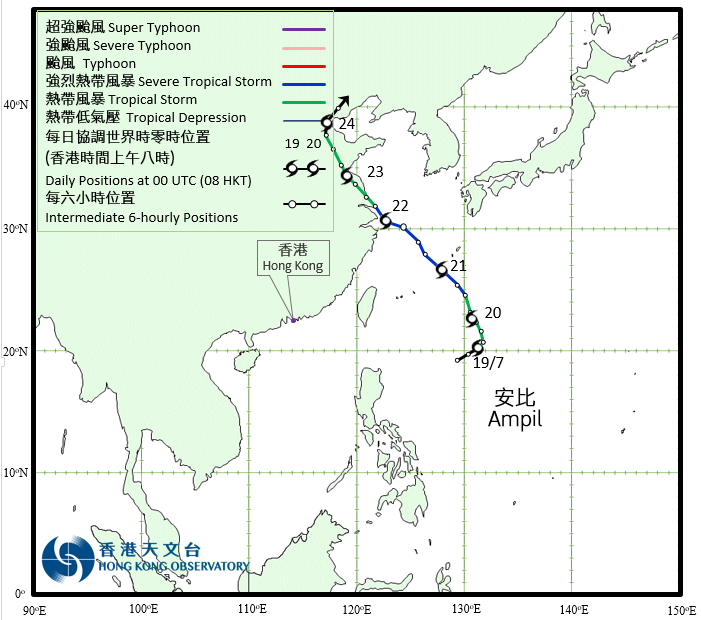 強烈熱帶風暴安比的路徑圖