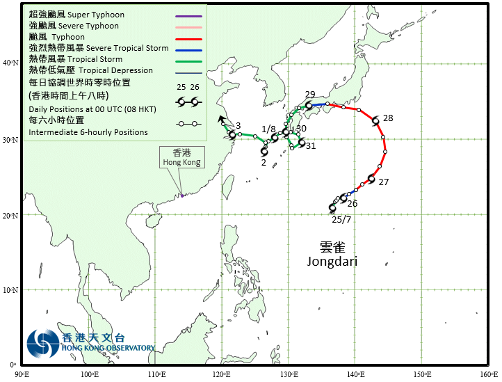 颱風雲雀的路徑圖