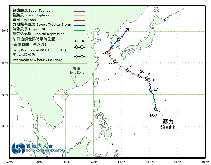 Track of Severe Typhoon Soulik
