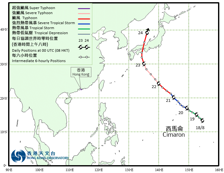 強颱風西馬侖的路徑圖