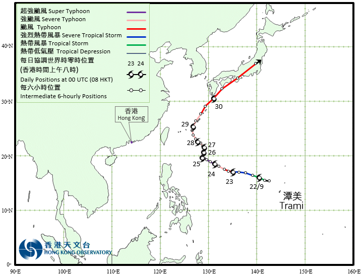 超強颱風潭美的路徑圖