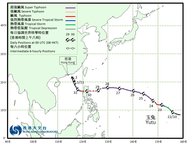 超強颱風玉兔的路徑圖