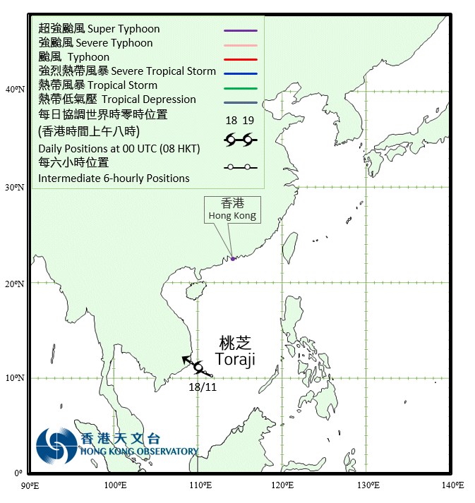 熱帶低氣壓桃芝的路徑圖