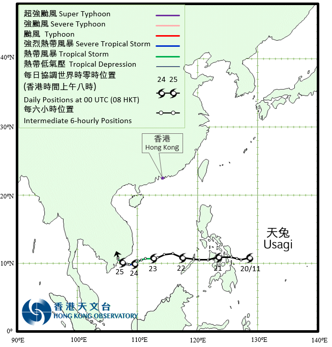 Track of Severe Tropical Storm Usagi