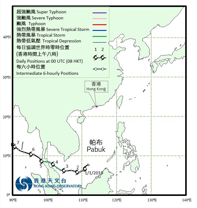 Track of Tropical Storm Pabuk (1901)	