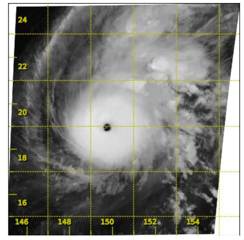 Infra-red satellite imagery of Super Typhoon Halong (1923) around 8 p.m. on 5 November 2019.
