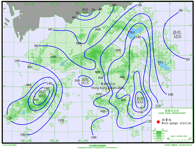 二零一九年七月二日至三日的雨量分布。