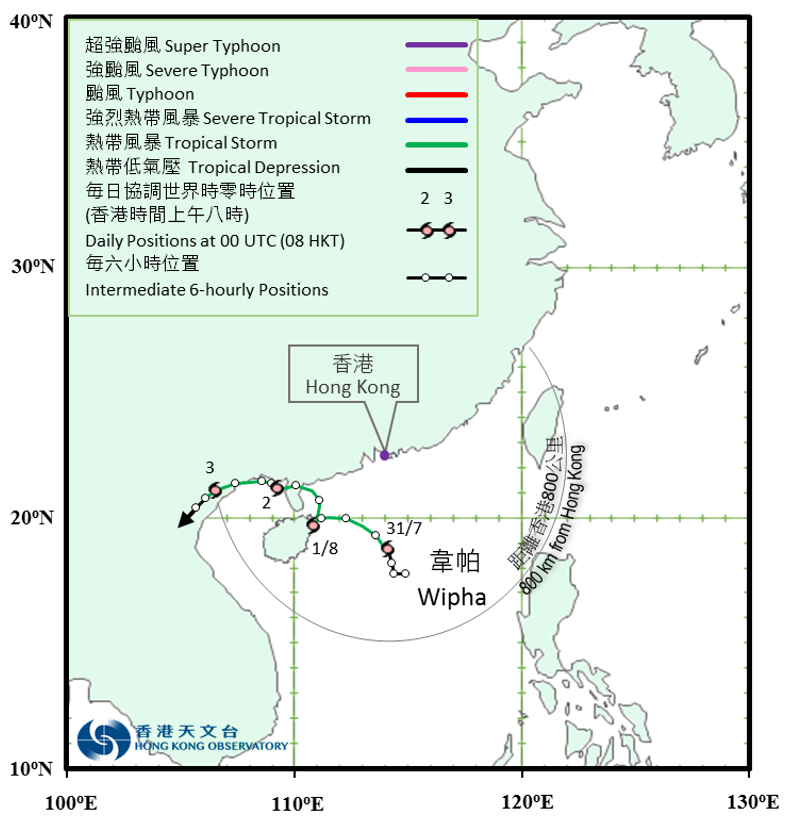 Track of Wipha: 30 July – 3 August 2019.