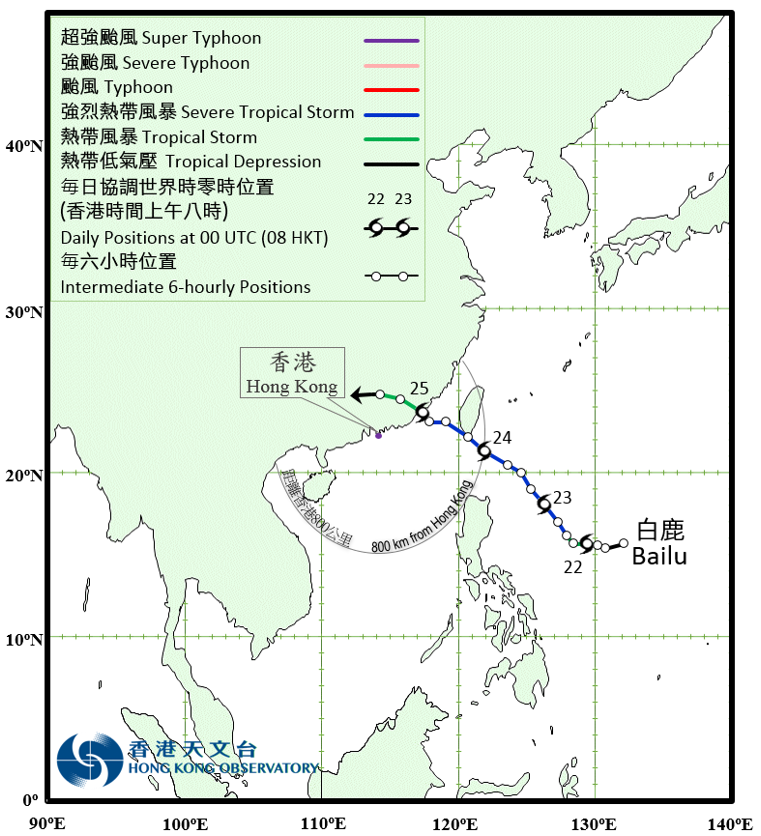二零一九年八月二十一日至二十六日白鹿的路径图。