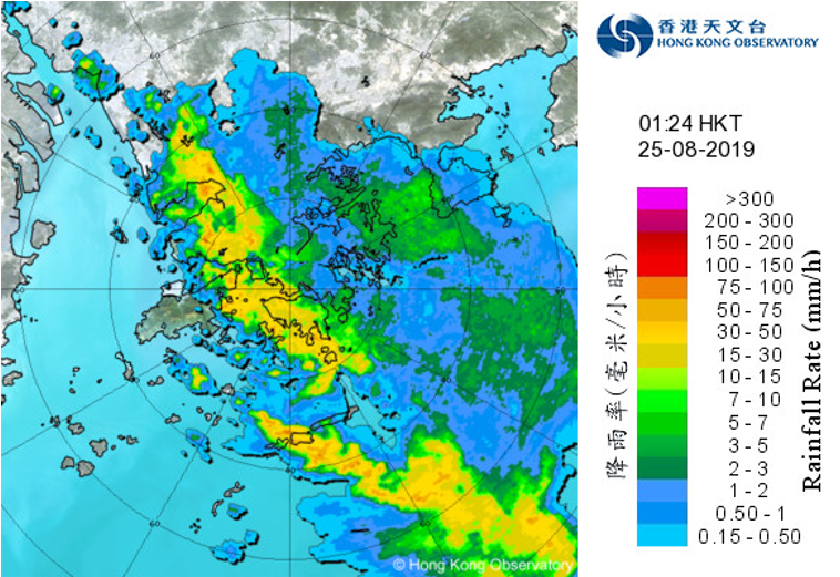 Image of radar echoes at 1:24 a.m. on 25 August 2019.