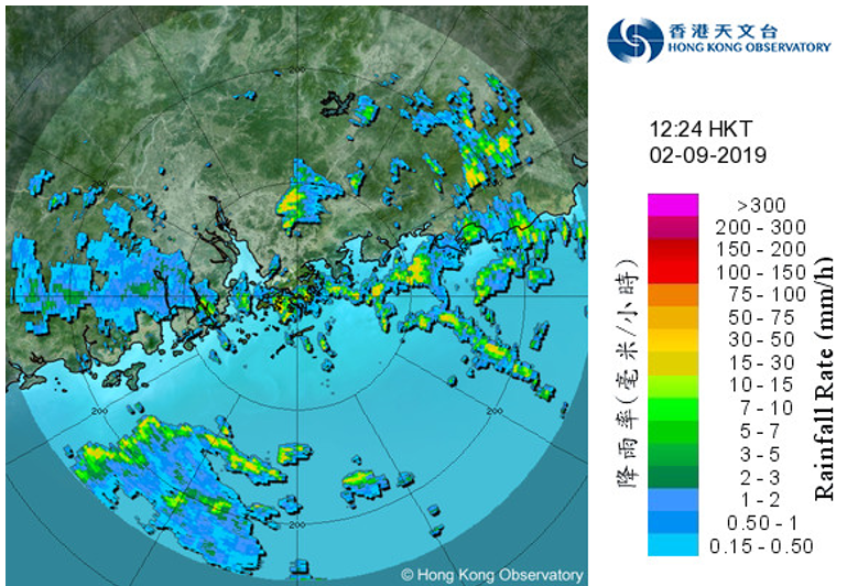 Image of radar echoes at 12:24 p.m. on 2 September 2019.