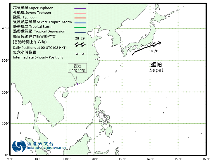 Track of Tropical Depression Sepat