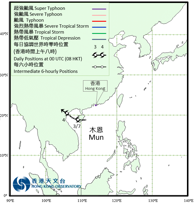 热带低气压木恩的路径图