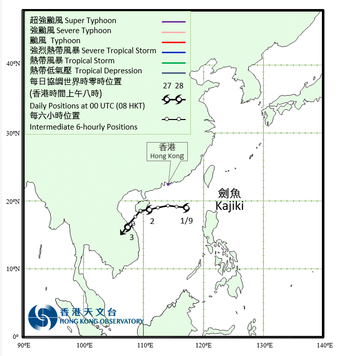 Track of Tropical Depression Kajiki