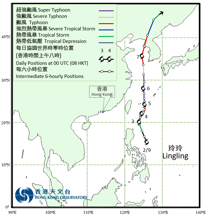 超强台风玲玲的路径图