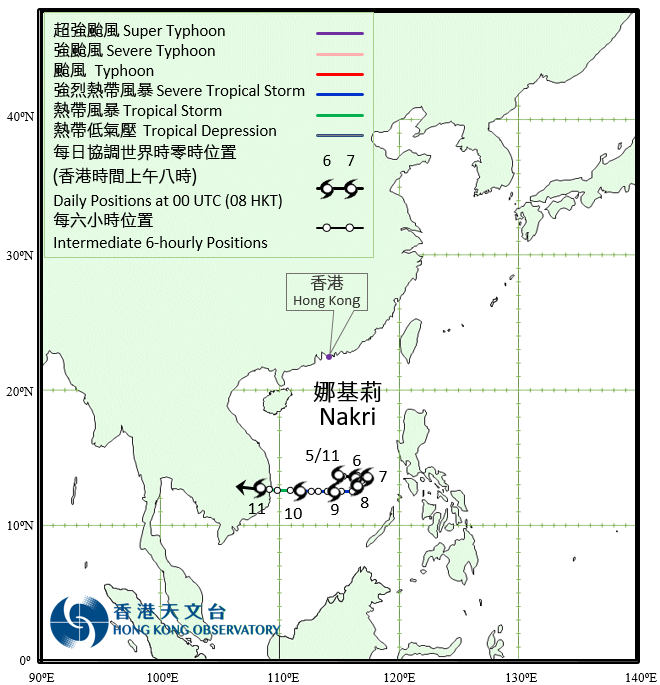 Track of Severe Tropical Storm Nakri 