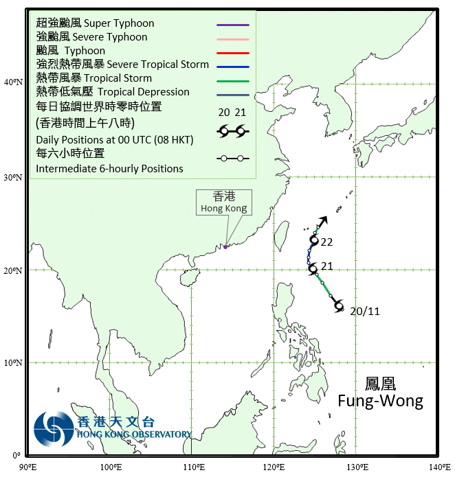 Track of Severe Tropical Storm Fung-Wong