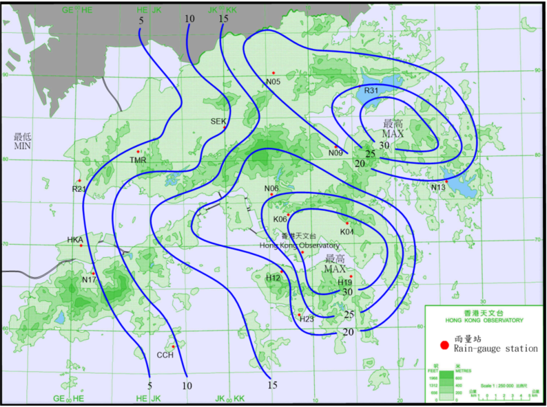 Rainfall distribution on 6 – 7 July 2021 (isohyets in millimetres)