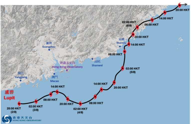 Track of Lupit near Hong Kong