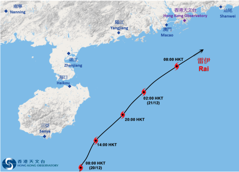 Track of Rai near Hong Kong