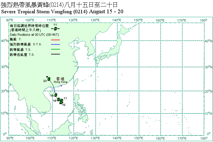Track of Severe Tropical Storm Vongfong
