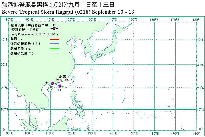 Track of Severe Tropical Storm Hagupit