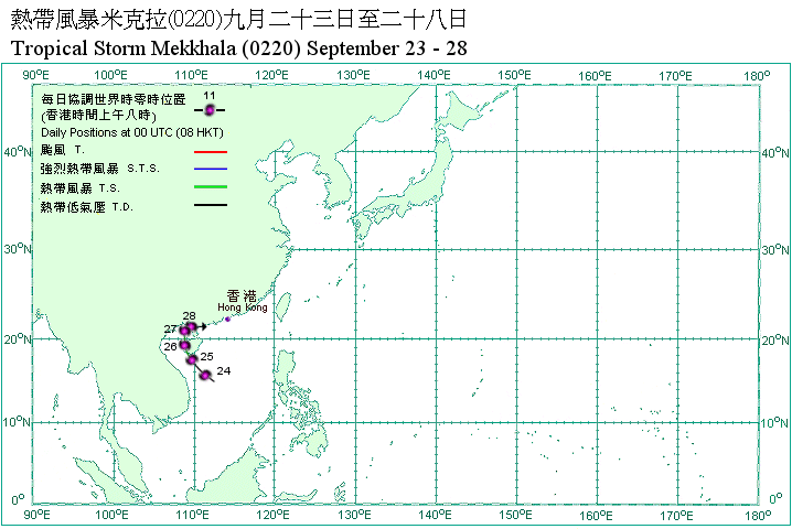 Track of Tropical Storm Mekkhala