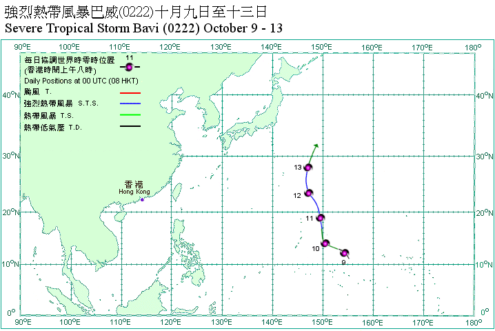 Track of Severe Tropical Storm Bavi