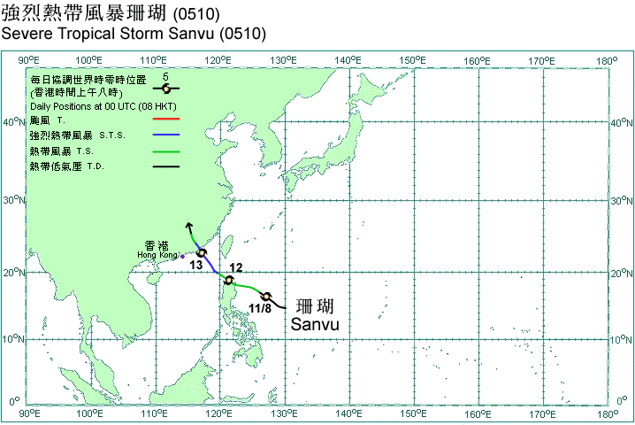 Track of Severe Tropical Storm Sanvu