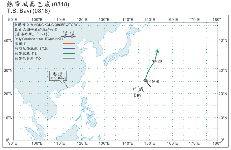 Track of Tropical Storm Bavi